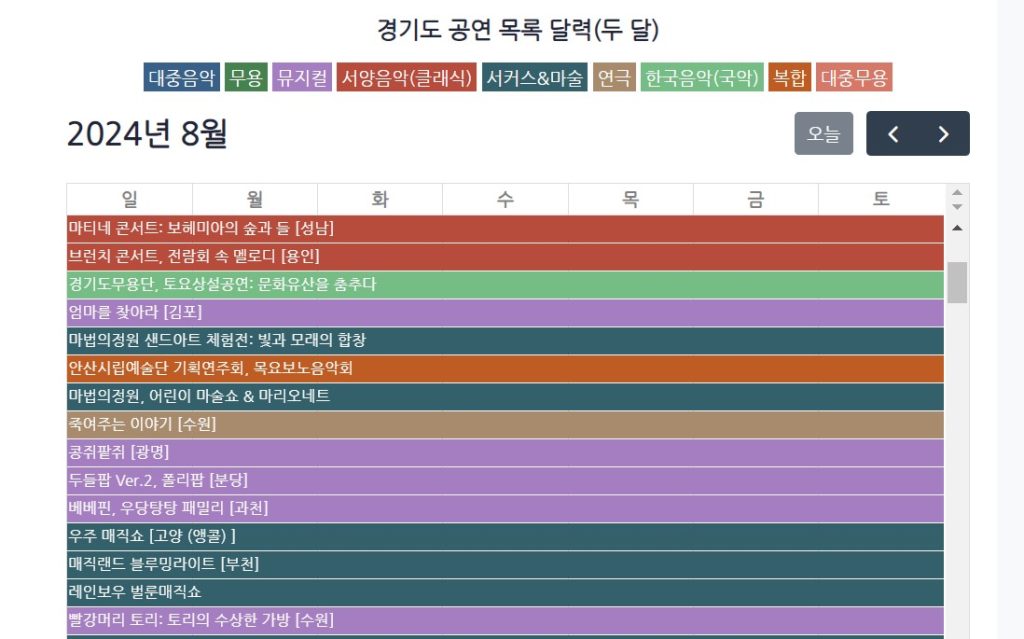 전국 공연 목록 예시1