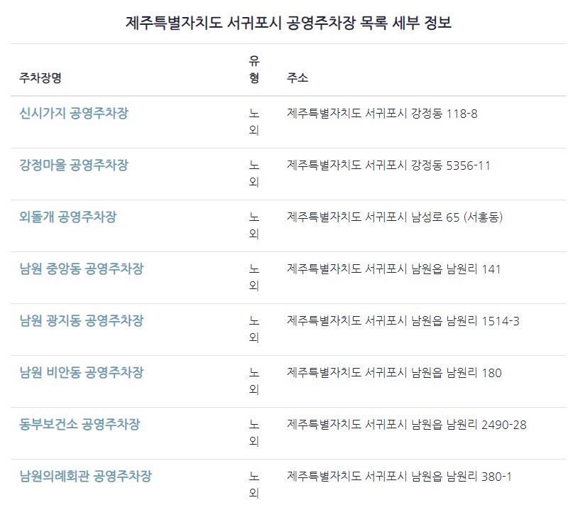 전국 공영주차장 목록 예시3